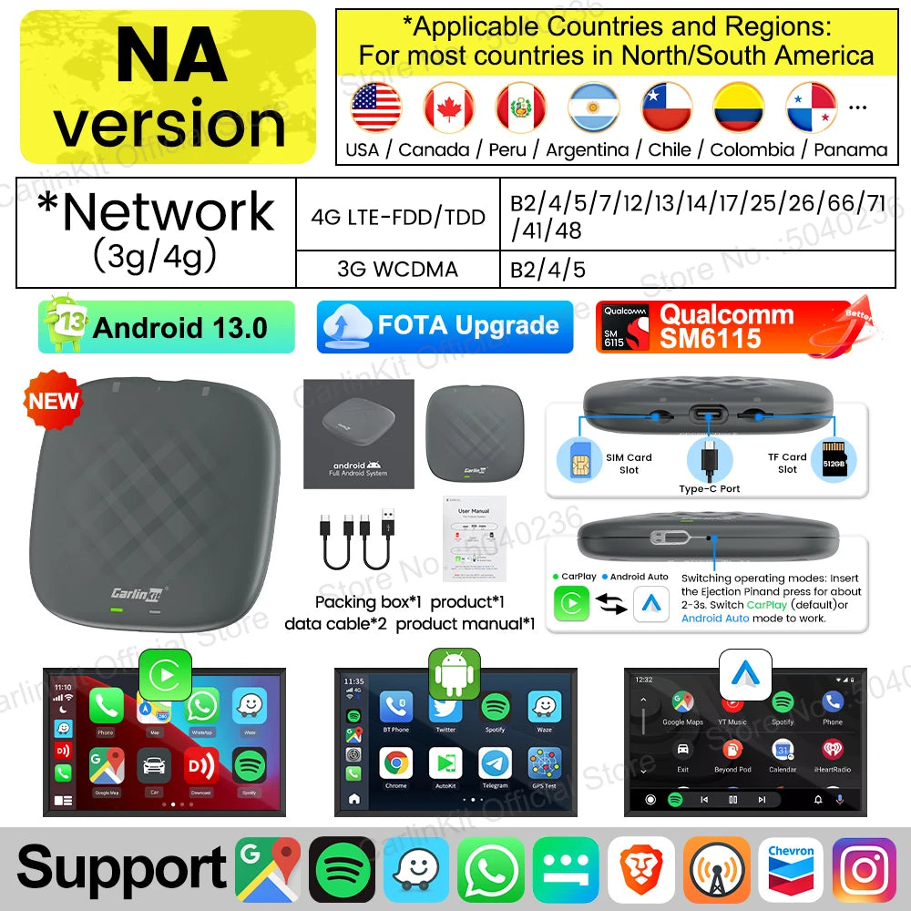 CarlinKit-Smart CarPlay Ai Box, Android 13, prend en charge Netflix, écran partagé prometteur, sans fil, Auto et CarPlay, Smart TV Box, 2026