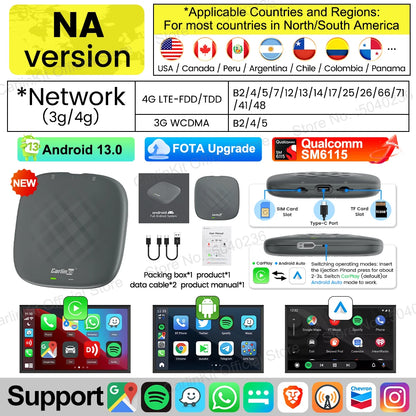 CarlinKit-Smart CarPlay Ai Box, Android 13, prend en charge Netflix, écran partagé prometteur, sans fil, Auto et CarPlay, Smart TV Box, 2026