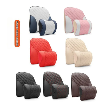 Appui-tête de voiture en cuir Nappa de luxe et ensemble d'oreillers de soutien lombaire, Design perforé respirant, convient à tous les modèles de voiture