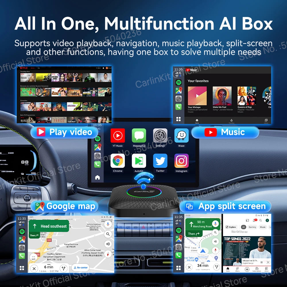 2026 NOUVEAU CarlinKit CarPlay Ai Box Qualcomm QCM6125 SM6225 CPU 8 cœurs Android 13 Carplay sans fil Android auto GPS 4G LTE pour voiture CarPlay filaire