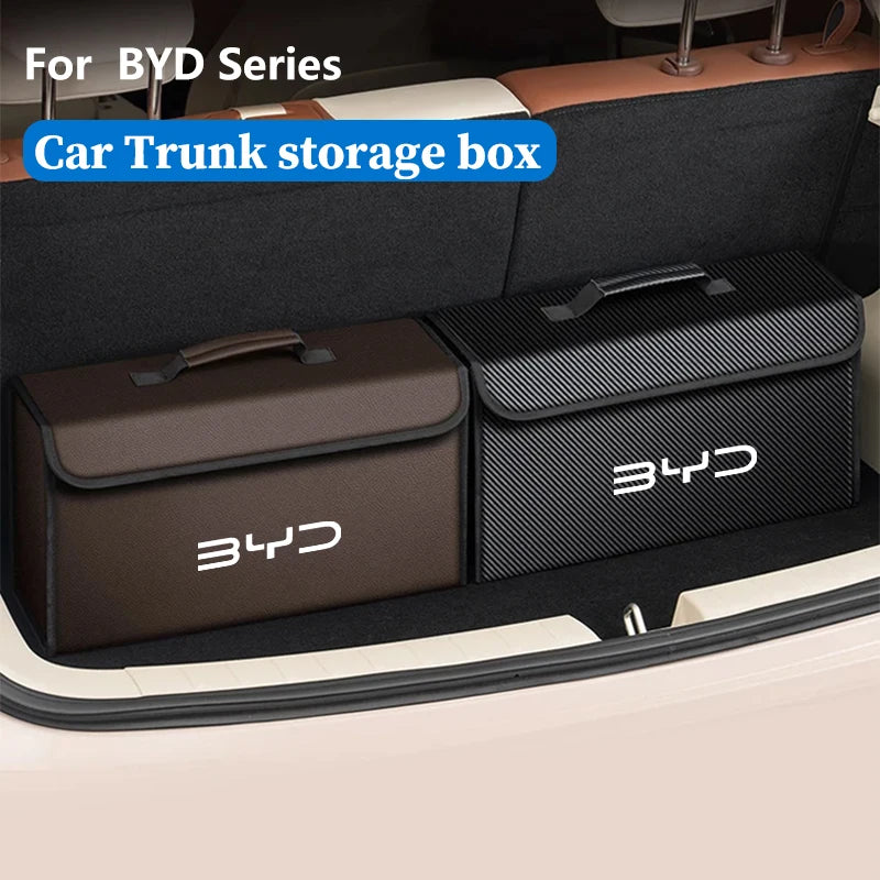 Boîte de rangement de coffre de voiture adaptée pour BYD DOLPHIN ATTO2 ATTO3 SEAL U 6 SEALION 7 2025, sac de rangement en cuir, boîte à outils de coffre de voiture, accessoires