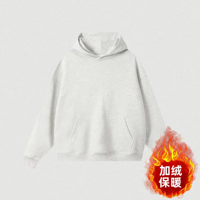Sweat à capuche pour hommes, polaire épaisse, coupe ample, couleur unie, Style coréen, à la mode, haut décontracté en Fiber de Polyester, hiver