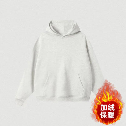 Sweat à capuche pour hommes, polaire épaisse, coupe ample, couleur unie, Style coréen, à la mode, haut décontracté en Fiber de Polyester, hiver