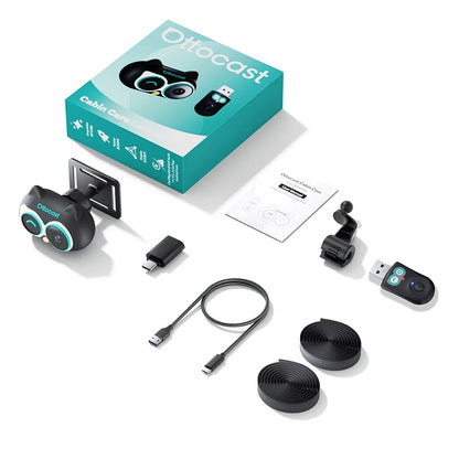 Ottocast Cabin Care Adaptateur Carplay sans fil Caméra de voiture pour bébé pour siège arrière 1080P 150 °   Moniteur de siège arrière à vision nocturne grand angle