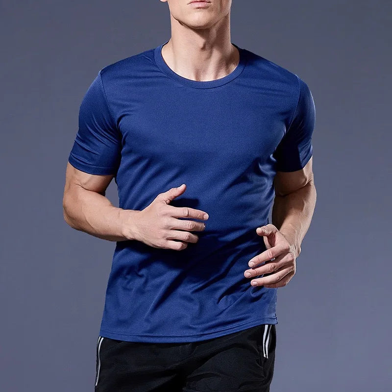T-Shirt à manches courtes pour hommes, séchage rapide, course à pied, évacuation de l'humidité, col rond, exercice d'entraînement, chemise de Sport, hauts légers