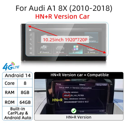 Android 14 Auto Radio CarPlay pour Audi A1 Q2 2010-2023 GPS voiture lecteur multimédia Navi stéréo DSP WIFI SIM BT IPS écran tactile