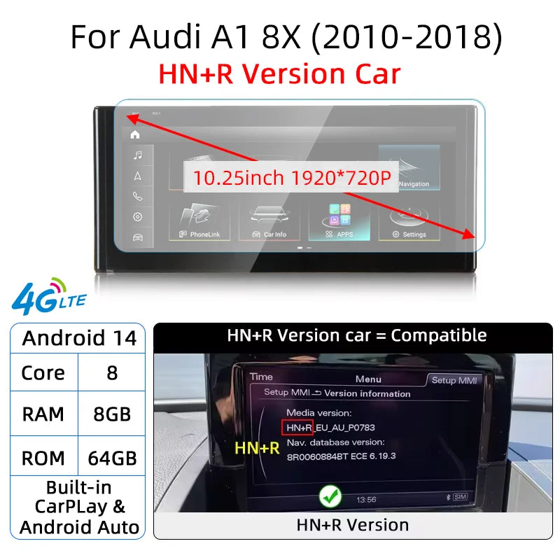Android 14 Auto Radio CarPlay pour Audi A1 Q2 2010-2023 GPS voiture lecteur multimédia Navi stéréo DSP WIFI SIM BT IPS écran tactile