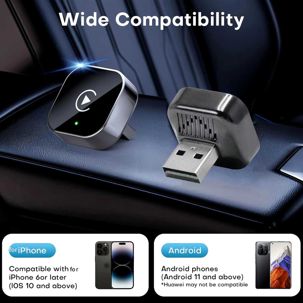 Adaptateur CarPlay sans fil 2 en 1 et adaptateur sans fil Android Auto, WiFi 5Ghz type-c/USB Plug Play CarPlay sans fil, 2026