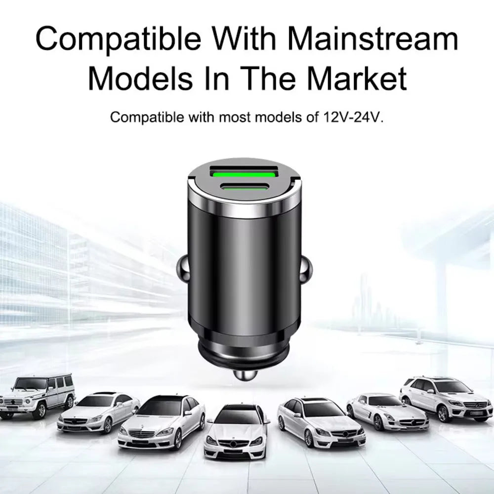 200W mini chargeur de voiture charge rapide pour iPhone QC3.0 mini PD USB Type C chargeur de téléphone portable de voiture pour Xiaomi Samsung Huawei