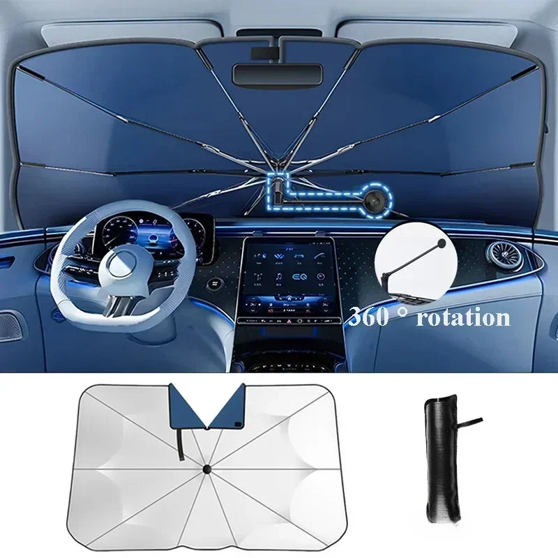 Parasol de pare-brise de voiture avec 360 ° Pare-soleil pour fenêtre avant, poignée pliable à Rotation, Protection UV, accessoires de voiture d'été