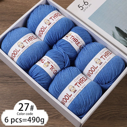 Fil de laine d'aldéhyde moyen, production de bricolage fin, tricoté à la main, pull chaud à la mode, écharpe et chapeau, boule de fil, 500g