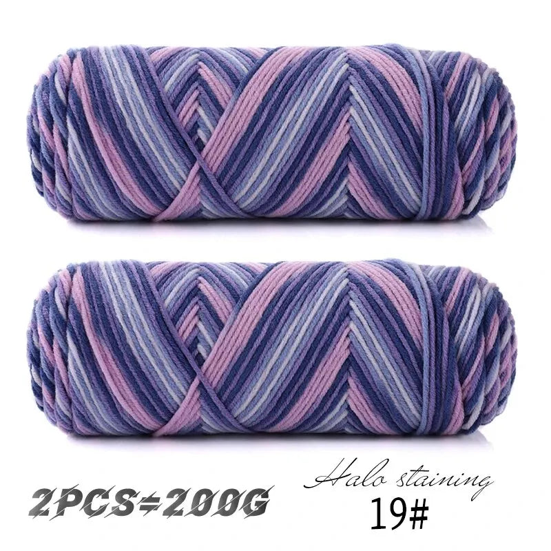 2 pièces de fil à tricoter en coton de lait teinté à 5 brins, coloré, pour bébé, écharpe tissée à la main, épaisseur moyenne, matériel de crochet fait main, sac