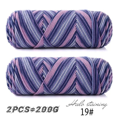 2 pièces de fil à tricoter en coton de lait teinté à 5 brins, coloré, pour bébé, écharpe tissée à la main, épaisseur moyenne, matériel de crochet fait main, sac