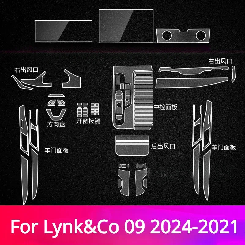 Autocollant de protection pour panneau d'engrenage en TPU transparent, accessoires d'intérieur de voiture pour Lynk & Co 09 2024 2023 2022