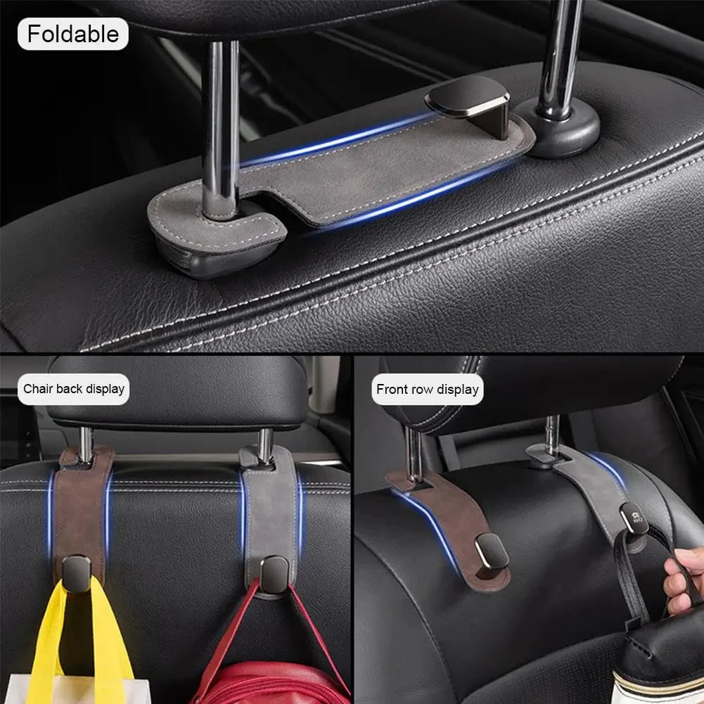 Crochet en cuir pour rangement intérieur de véhicule, 2 pièces, support de téléphone intérieur de voiture, appui-tête de véhicule, cintre de sac pour un rangement pratique de voyage