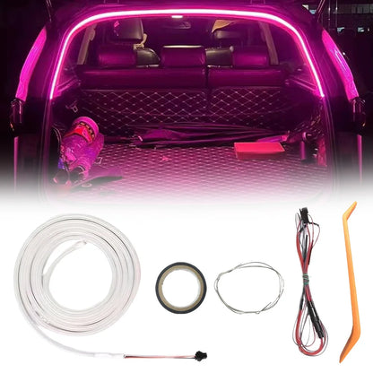 Bande lumineuse LED auto-adhésive pour coffre de voiture, bande lumineuse à flux dynamique, sans perçage, lumière de boîte arrière automatique pour décor de coffre de camion