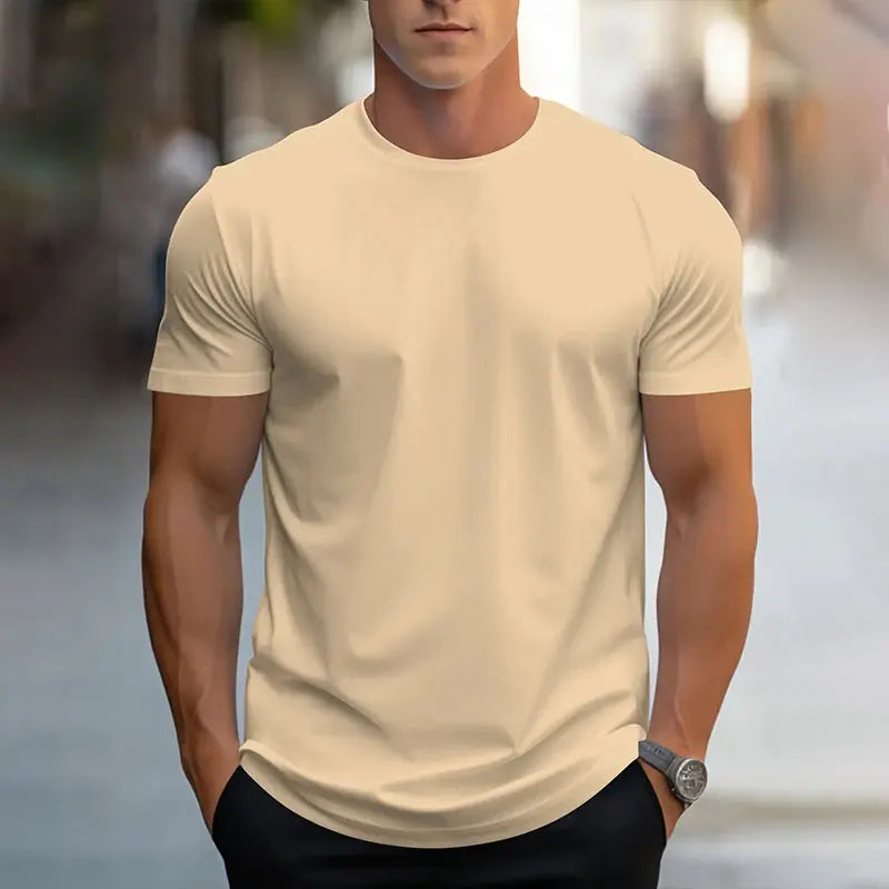 2024 Nouveau Col Rond À Manches Courtes T-Shirt Classique Mode Solide Couleur Sport Respirant À Manches Courtes D'été Respirant Gym Top