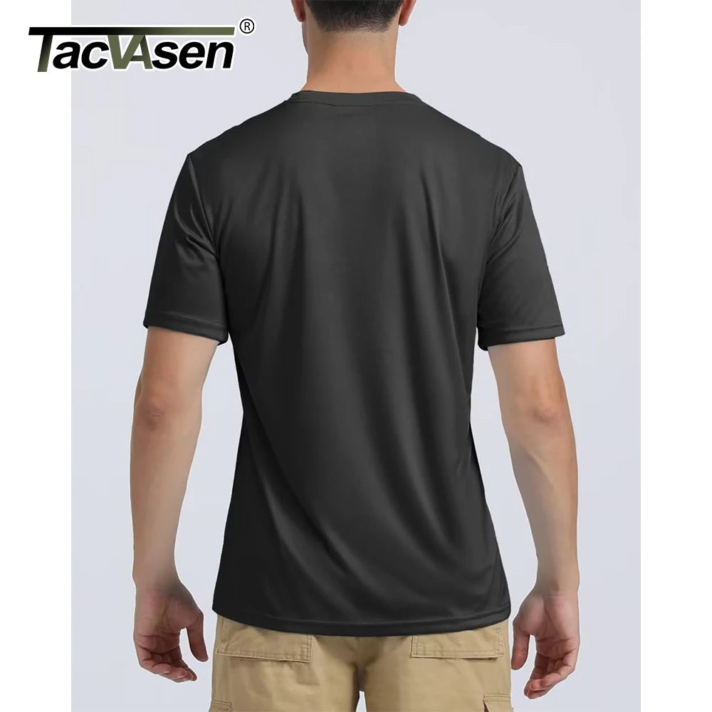 TACVASEN UPF 50 + UV chemise hommes col rond manches courtes basique été t-shirt style décontracté salle de sport Fitness course natation séchage rapide t-shirt hauts