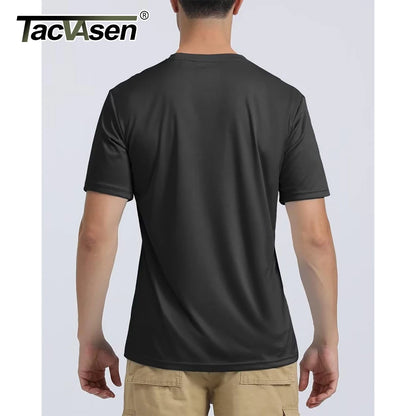TACVASEN UPF 50 + UV chemise hommes col rond manches courtes basique été t-shirt style décontracté salle de sport Fitness course natation séchage rapide t-shirt hauts