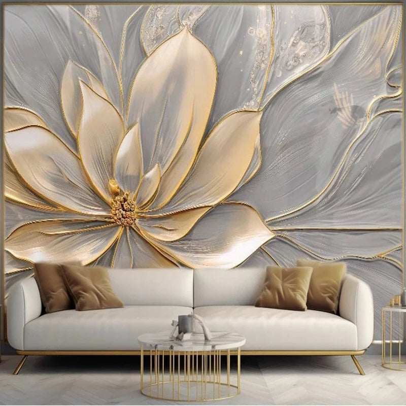 Papier peint photo personnalisé de grande taille, fleurs en relief 3D, papier peint mural, salon, toile de fond de canapé, peinture d'art moderne, décoration d'intérieur
