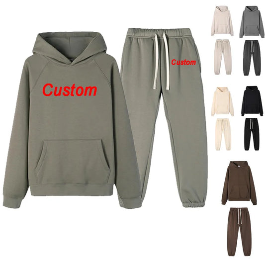 LOGO personnalisé bricolage marque ensembles à capuche Type de mode 2 pièces costume épais polaire Jogging surdimensionné survêtement à capuche + pantalon Streetwear