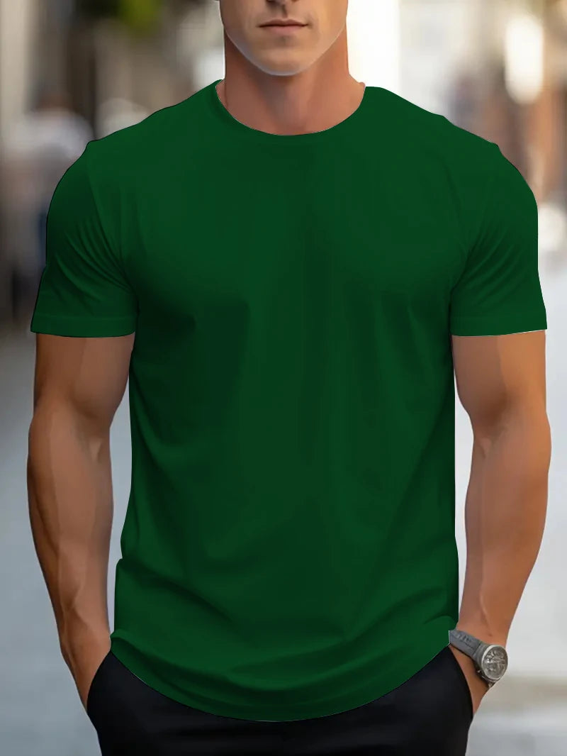 T-shirt d'été à manches courtes et col rond pour hommes, design de couleur unie, à la mode et simple, décontracté, polyvalent au quotidien, tissu doux