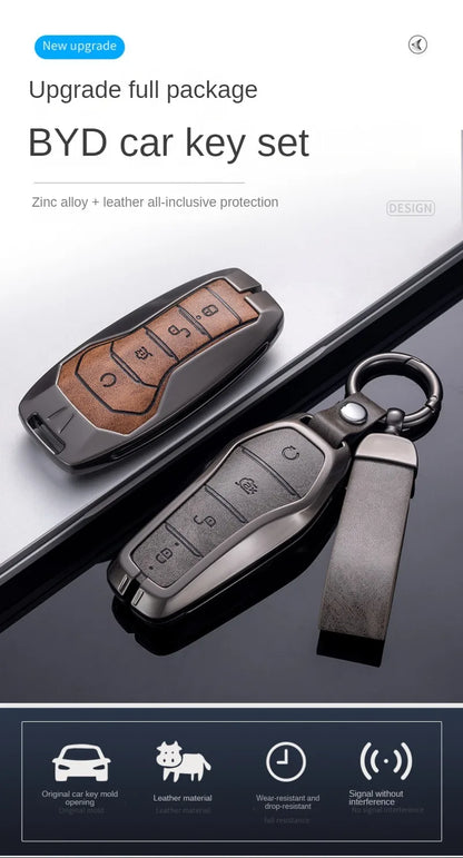 Étui pour clé pour BYD Song Plus Atto 3 Han EV Tang DM Qin joint dauphin cuir métal porte-clés à distance porte-clés accessoires de voiture