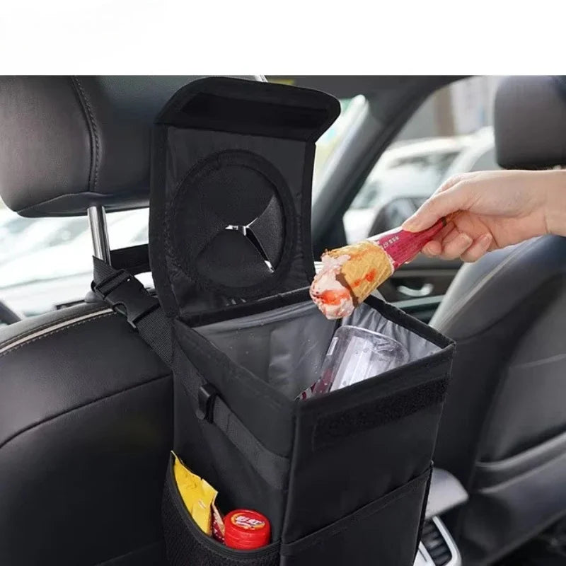 Poubelle de voiture étanche avec couvercle et poche de rangement pour voiture