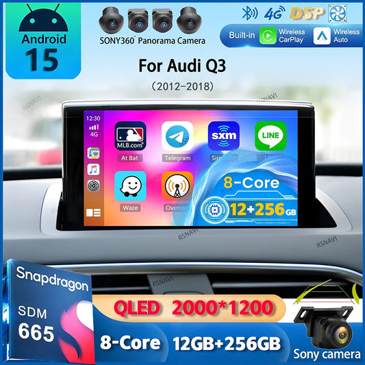 Android 15 sans fil CarPlay Auto autoradio pour Audi Q3 2012-2018 DSP lecteur vidéo multimédia GPS stéréo Autoradio unité principale WIFI
