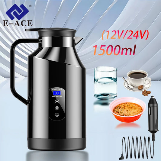 Bouilloire électrique 12v 24v montée sur voiture, pour camions, grande capacité de 1500ML, isolée, eau bouillante, café, nouilles instantanées
