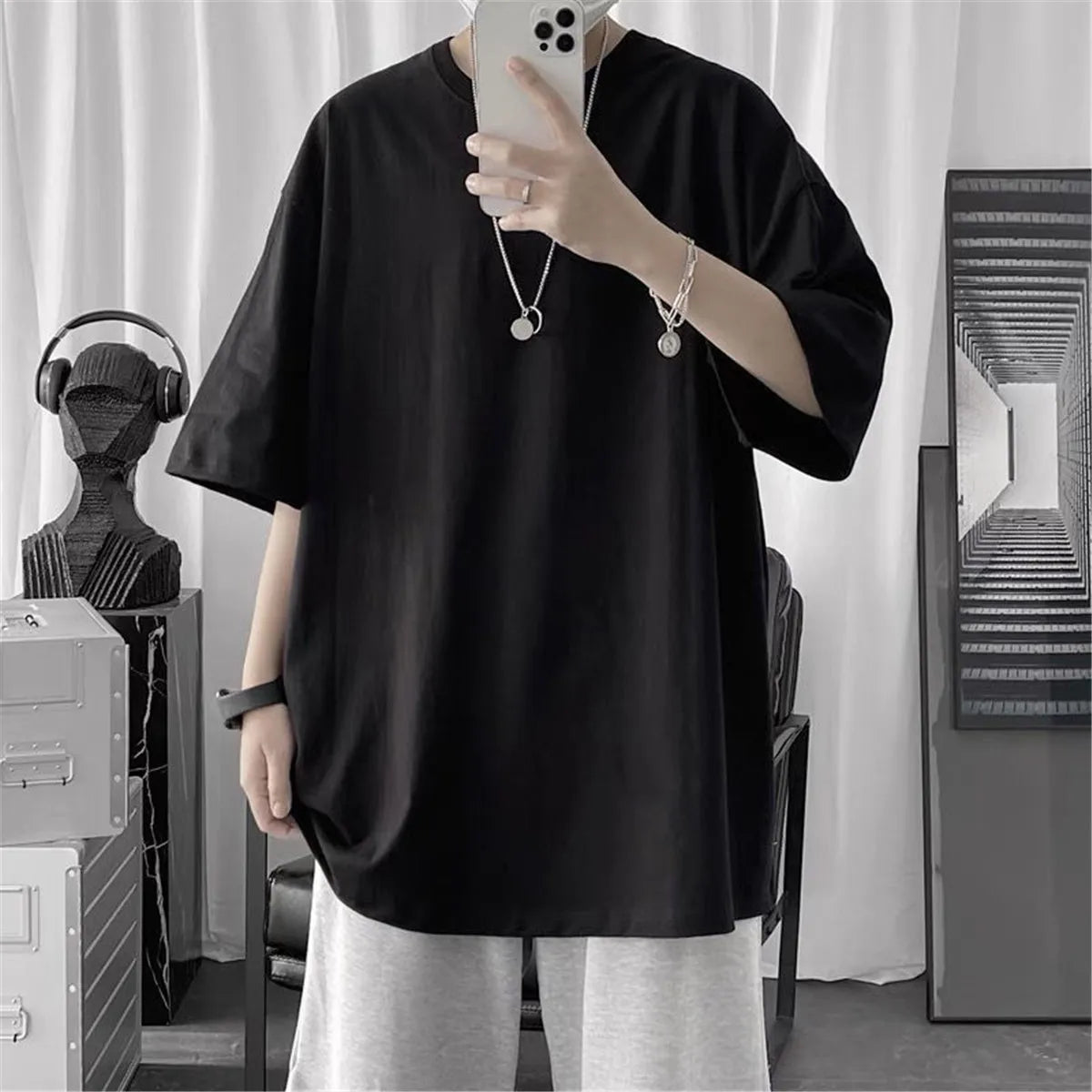 Coton été mode hommes t-shirt décontracté solide à manches courtes classique t-shirt hommes 100% coton coréen haut hip-hop t-shirts noir blanc