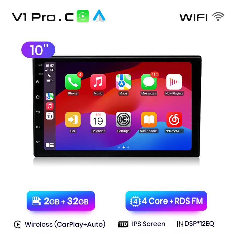 Junsun 7 9 10 pouces Radio universelle Carplay Android Auto autoradio lecteur multimédia systèmes intelligents pour Ford Peugeot Fiat