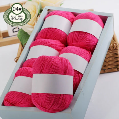 Fil de mélange de soie de luxe 6 pièces/ensemble, 50g chacun, fil à tricoter doux adapté aux pulls, couvertures et écharpes pour bébé, plusieurs couleurs