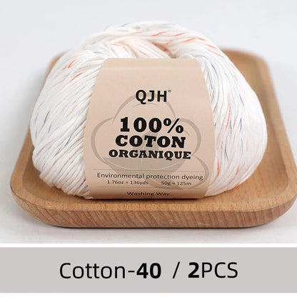QJH Fil 100% coton biologique, fil pour tricoter, crochet et artisanat, paquet de 2 - 1,76 oz/136 mètres/1 pièce, léger, Dk
