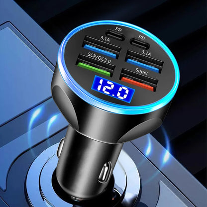 Chargeur de voiture à charge rapide, 66-250W, PD, QC3.0, une à six voitures, prise allume-cigare Laguna, charge flash avec affichage numérique