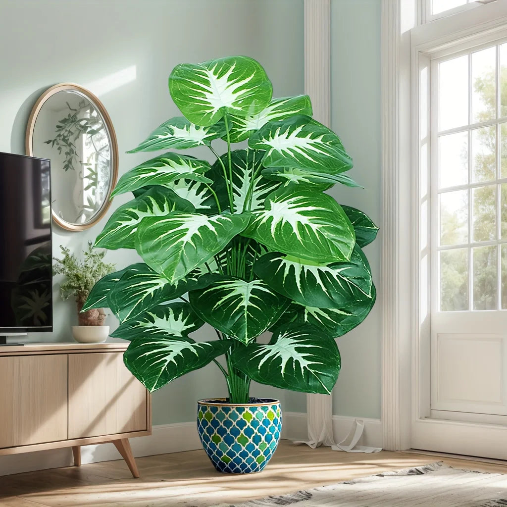 Une plante d'extérieur artificielle avec 18 grandes feuilles, adaptée à la décoration de la maison, décoration d'intérieur de palmier de printemps sans Pots