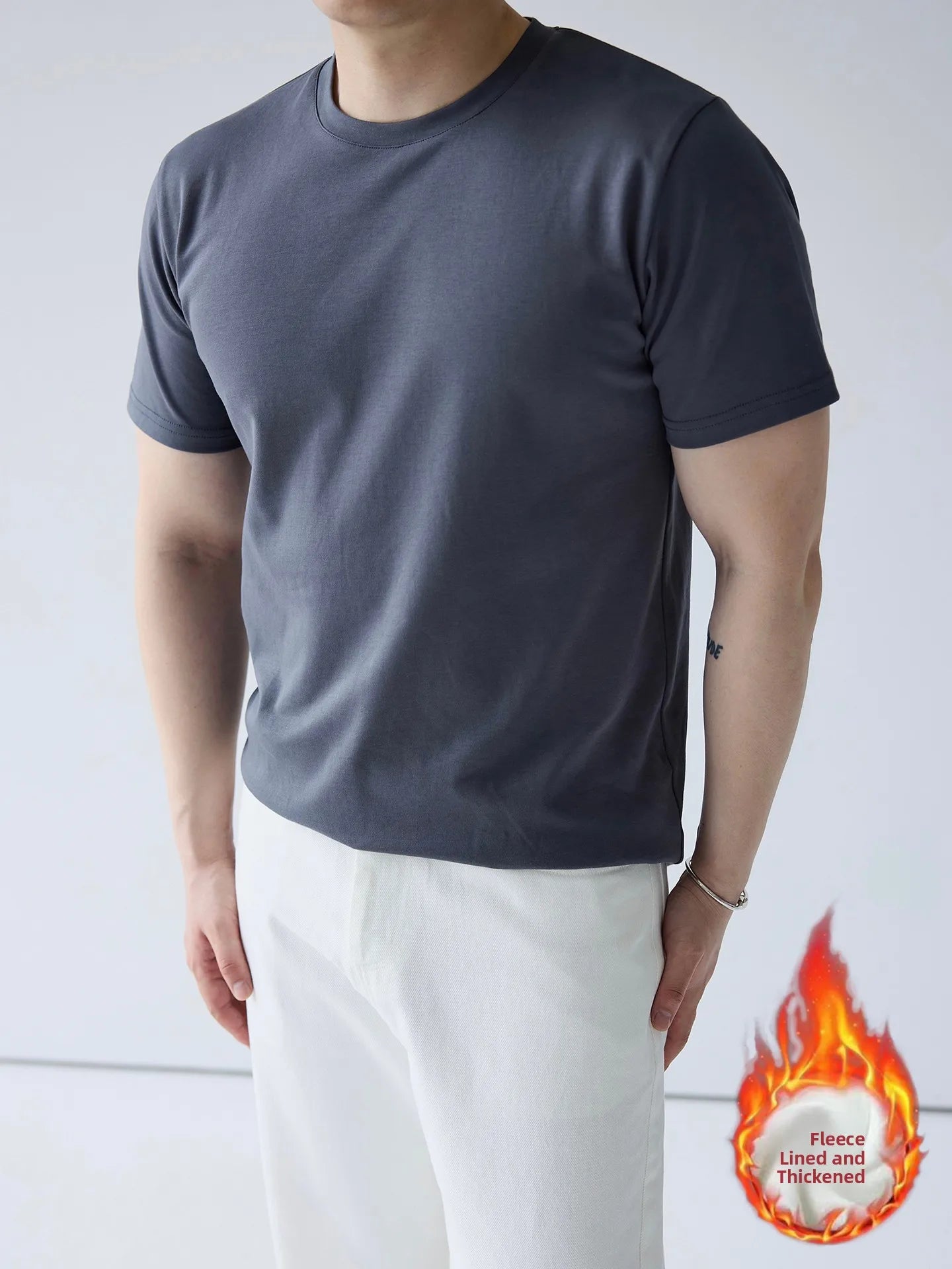 Silk-Matte Cotton Men's ort-Sve T-irt Busin Simple Summer Thin Ice Silk Loose Youth round Ne Trendy Versatile Top