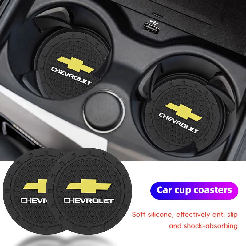 Tapis de tasse d'eau de voiture, 2 pièces, dessous de verre Anti-bruit en caoutchouc pour Chevrolet Spark Captiva Cruze Malibu Equinox Trax Camaro Blazer Traverse