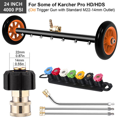 Nettoyeur de surface sous châssis de 24 pouces pour nettoyeur haute pression, balai à eau pour lavage de châssis de voiture, connecteur rapide 1/4 pouce, compatible Karcher Sun Joe