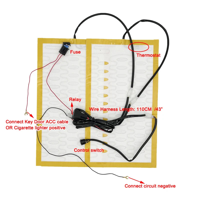 Kit de chauffage de siège de voiture intégré, coussin chauffant en fil d'alliage, trou de ventilation, interrupteur de commande recyclable, 2 sièges, 12V, 100W, universel