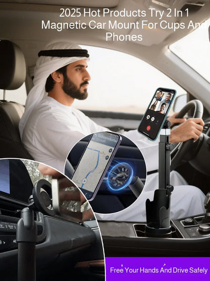 Voiture 2-1 support de téléphone portable magnétique support de verre support de téléphone portable magnétique Rotation horizontale verticale porte-boissons universel