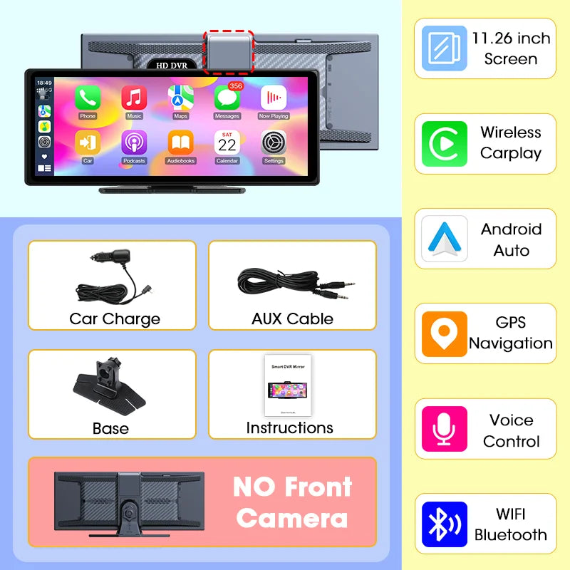 Develuck nouveau 11.26 ''4K voiture DVR sans fil CarPlay Android Auto lecteur multimédia IPS écran tactile Bluetooth enregistreur vidéo FM AUX