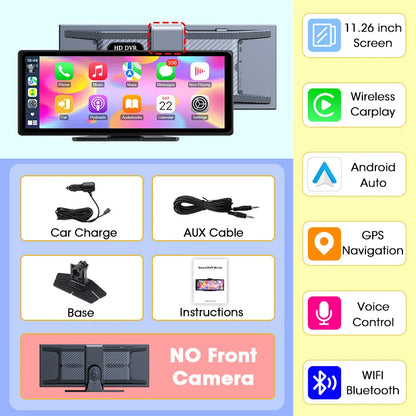 Develuck nouveau 11.26 ''4K voiture DVR sans fil CarPlay Android Auto lecteur multimédia IPS écran tactile Bluetooth enregistreur vidéo FM AUX