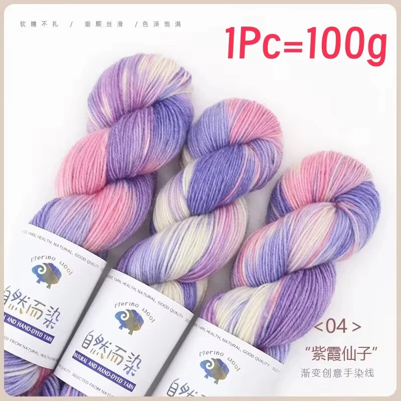 Rouleau de fil de laine mérinos, 100g/rouleau, teint à la main, doux, pour pull, écharpe, chapeau, tissé, fil arc-en-ciel pour bébé, 270M, 1 pièce