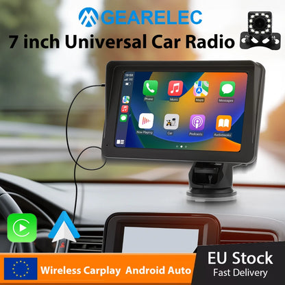 Autoradio sans fil portable avec caméra de recul FM, lecteur vidéo, Android Auto, écran tactile universel, limitation, 7"