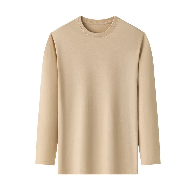 T-Shirt à manches longues et col rond pour hommes, couleur unie, en coton, confortable, respirant, haut décontracté, différentes couleurs, été