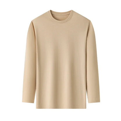 T-Shirt à manches longues et col rond pour hommes, couleur unie, en coton, confortable, respirant, haut décontracté, différentes couleurs, été