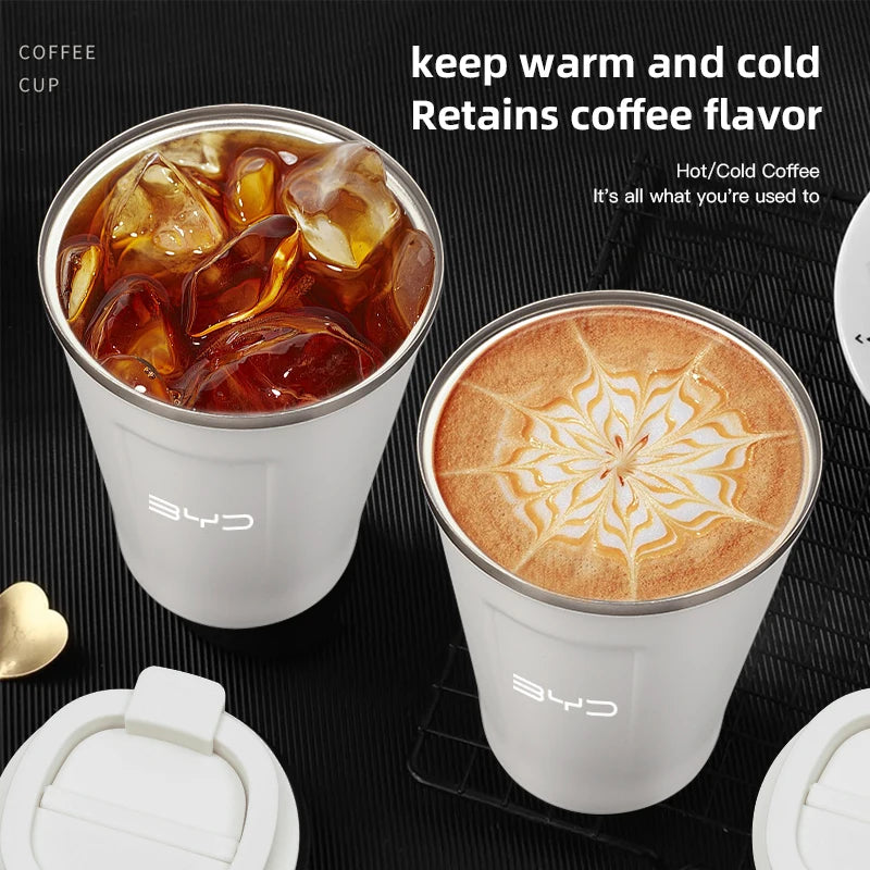 Tasse à café de voiture de 380ML, tasse thermique de voyage en acier inoxydable pour BYD Qing E3 Atto 3 E6 Tang F3 D1 chanson Yuan E2 E1 I3 G3 M6 F3R E9 S8