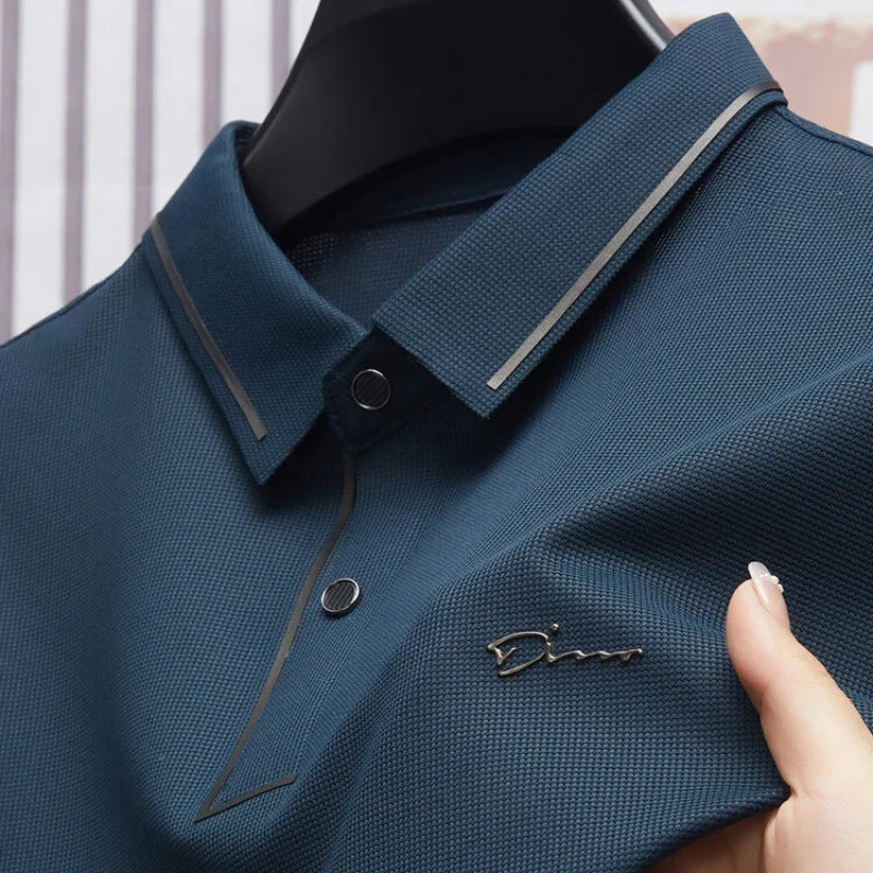 Polo sans couture pour hommes, T-shirt de luxe en tissu Cool, décontracté, Golf, coupe cintrée, col chemisier, nouvelle collection