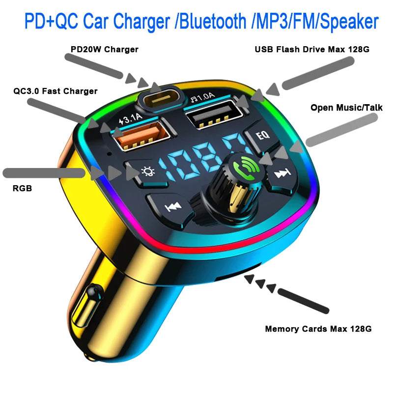 Transmetteur FM Bluetooth 5.0 pour voiture, adaptateur sans fil, micro, récepteur Audio, lecteur MP3 automatique, double USB 2,1a, chargeur rapide, accessoires de voiture